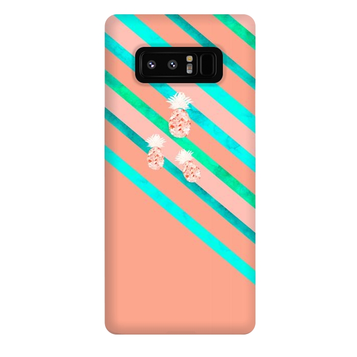 Galaxy Note 8 StrongFit Peach and Blue Pineapple Stripes by Amaya Brydon