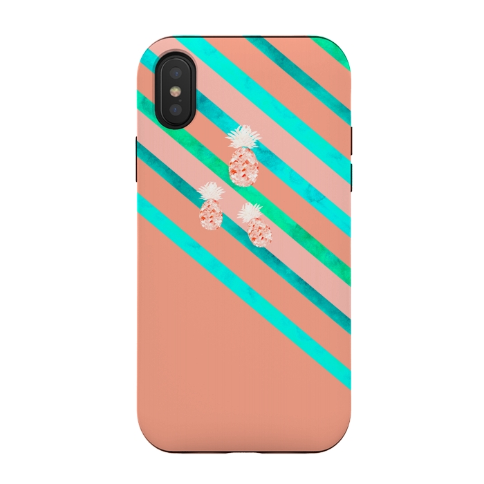 iPhone Xs / X StrongFit Peach and Blue Pineapple Stripes by Amaya Brydon