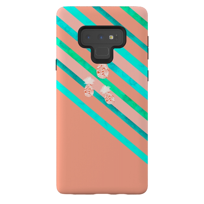 Galaxy Note 9 StrongFit Peach and Blue Pineapple Stripes by Amaya Brydon