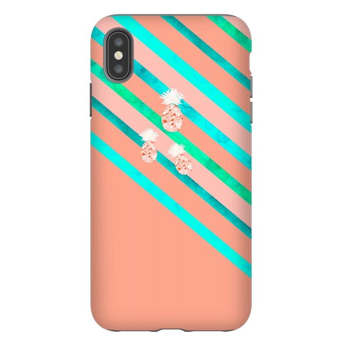 iPhone Xs Max StrongFit Peach and Blue Pineapple Stripes by Amaya Brydon