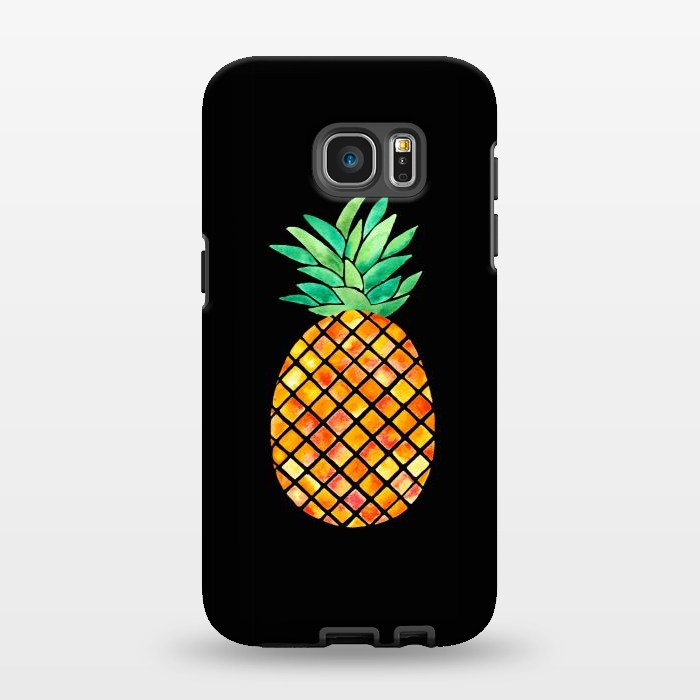 Galaxy S7 EDGE StrongFit Pineapple On Black  by Amaya Brydon