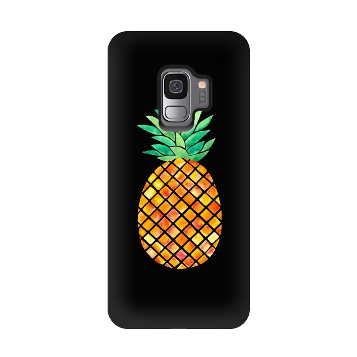 Galaxy S9 StrongFit Pineapple On Black  by Amaya Brydon