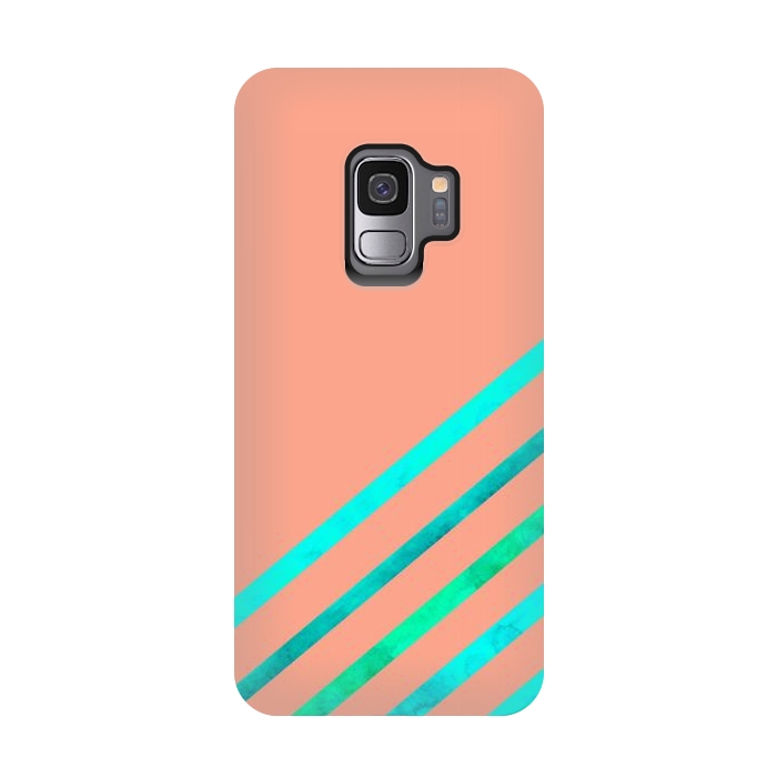 Galaxy S9 StrongFit Peach Stripes by Amaya Brydon