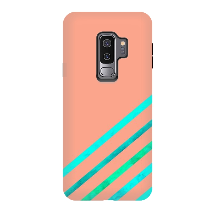 Galaxy S9 plus StrongFit Peach Stripes by Amaya Brydon