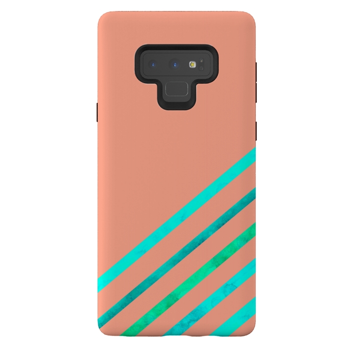 Galaxy Note 9 StrongFit Peach Stripes by Amaya Brydon
