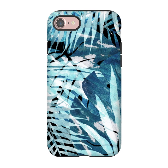 iPhone 7 StrongFit Turquosie watercolor painted tropical leaves by Oana 