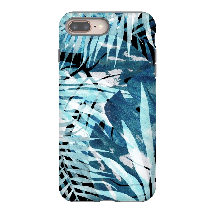 iPhone 7 plus StrongFit Turquosie watercolor painted tropical leaves by Oana 