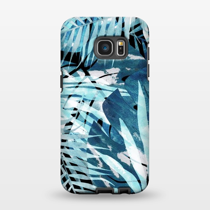 Galaxy S7 EDGE StrongFit Turquosie watercolor painted tropical leaves by Oana 