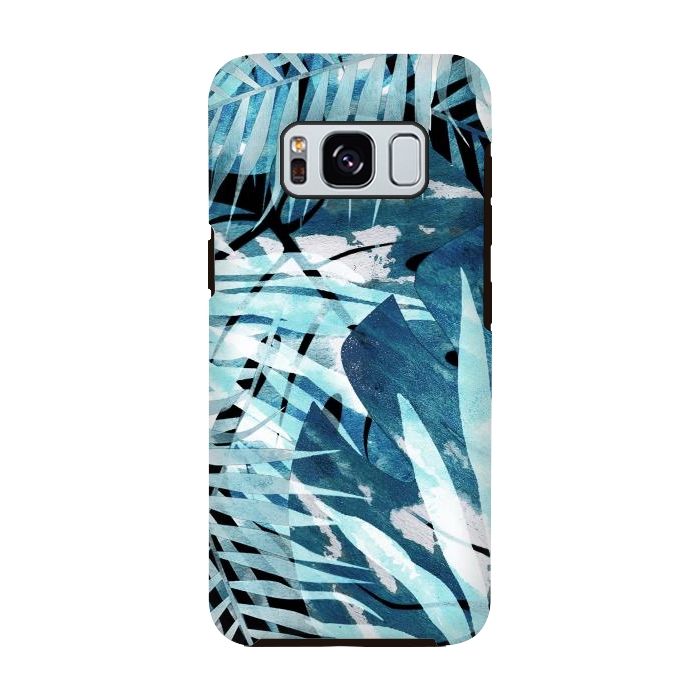 Galaxy S8 StrongFit Turquosie watercolor painted tropical leaves by Oana 