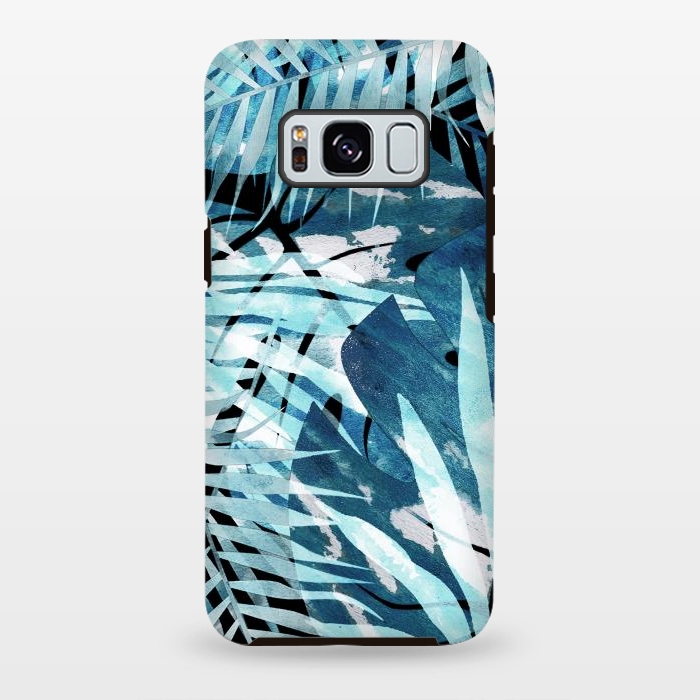 Galaxy S8 plus StrongFit Turquosie watercolor painted tropical leaves by Oana 