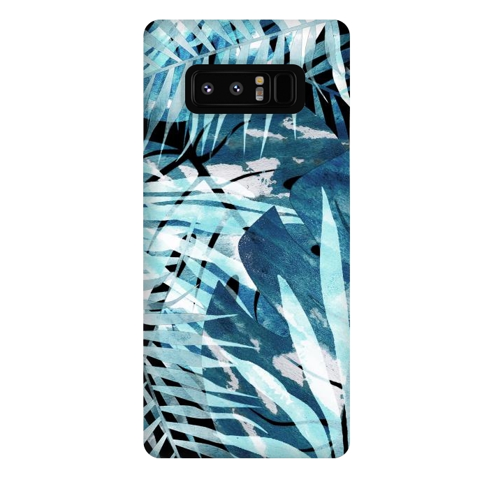 Galaxy Note 8 StrongFit Turquosie watercolor painted tropical leaves by Oana 