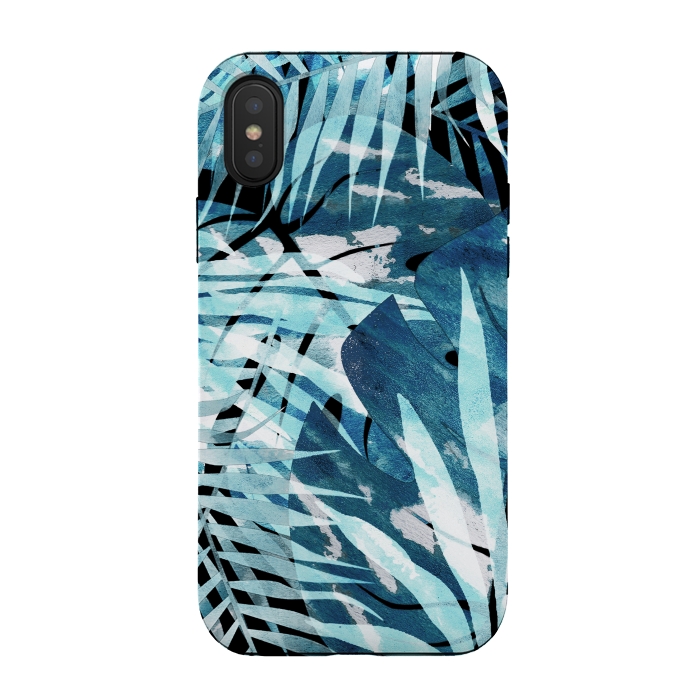iPhone Xs / X StrongFit Turquosie watercolor painted tropical leaves by Oana 