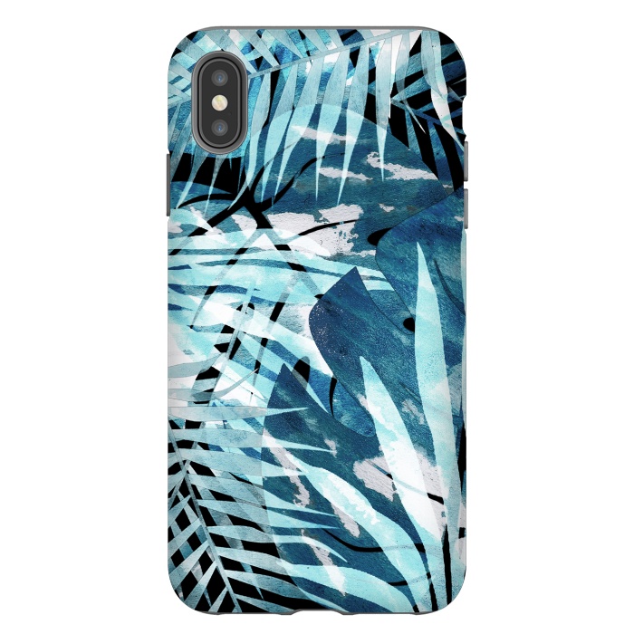 iPhone Xs Max StrongFit Turquosie watercolor painted tropical leaves by Oana 