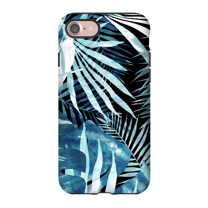 iPhone 7 StrongFit Turquoise black palm and ficus tropical leaves by Oana 