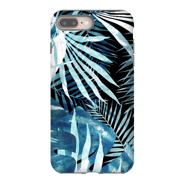 iPhone 7 plus StrongFit Turquoise black palm and ficus tropical leaves by Oana 