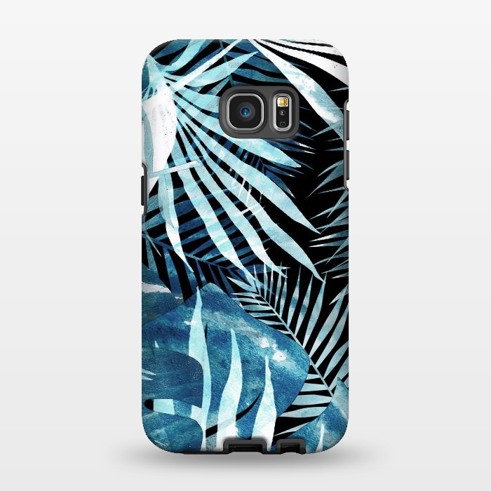Galaxy S7 EDGE StrongFit Turquoise black palm and ficus tropical leaves by Oana 