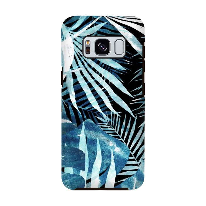 Galaxy S8 StrongFit Turquoise black palm and ficus tropical leaves by Oana 