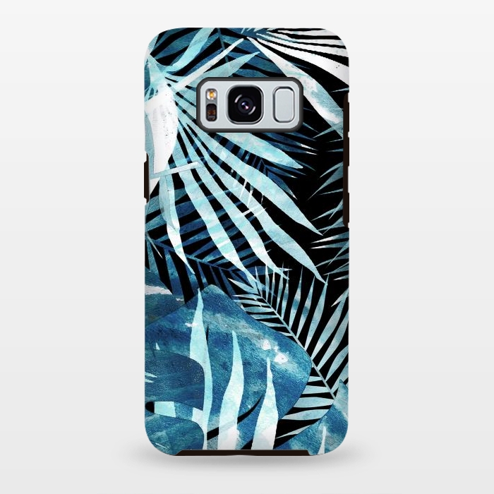 Galaxy S8 plus StrongFit Turquoise black palm and ficus tropical leaves by Oana 