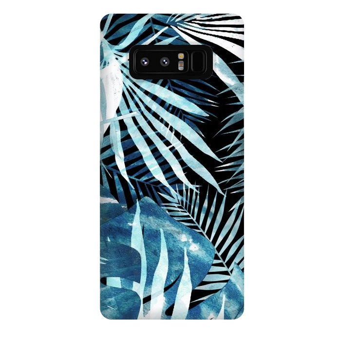 Galaxy Note 8 StrongFit Turquoise black palm and ficus tropical leaves by Oana 