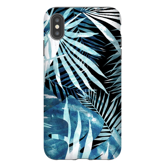 iPhone Xs Max StrongFit Turquoise black palm and ficus tropical leaves by Oana 