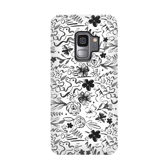 Galaxy S9 StrongFit Stylish abstract brush strokes and floral doodles design by InovArts