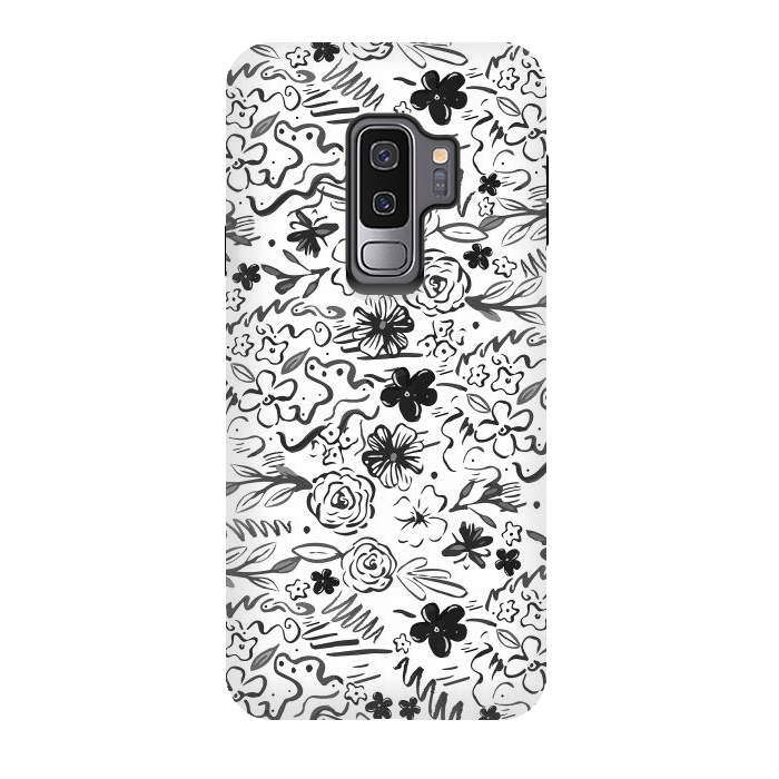 Galaxy S9 plus StrongFit Stylish abstract brush strokes and floral doodles design by InovArts