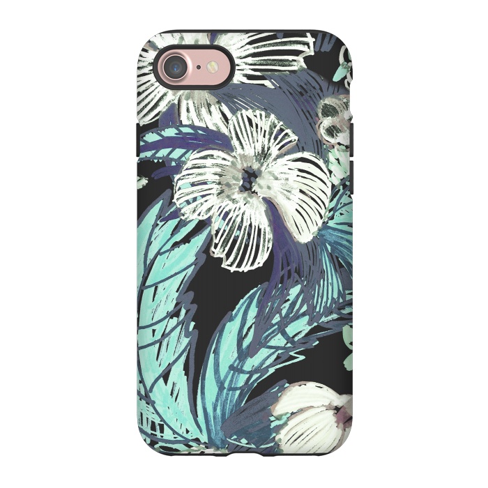 iPhone 7 StrongFit tropical flowers and leaves marker sketch by Oana 