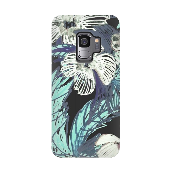 Galaxy S9 StrongFit tropical flowers and leaves marker sketch by Oana 