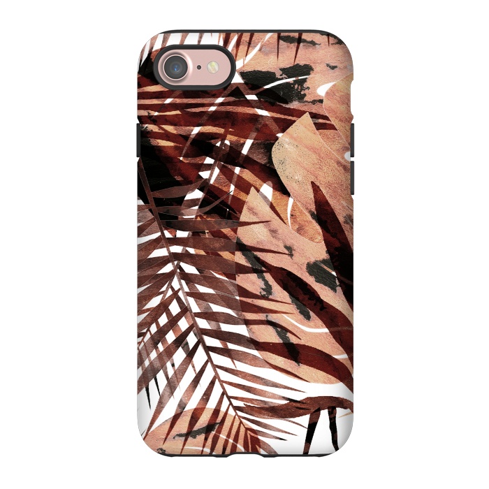 iPhone 7 StrongFit golden brown tropical palm and ficus leaves by Oana 
