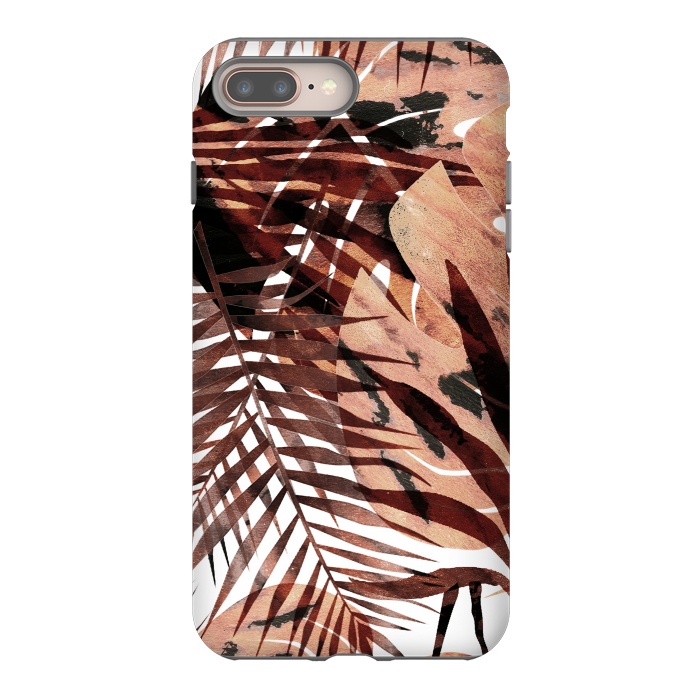 iPhone 7 plus StrongFit golden brown tropical palm and ficus leaves by Oana 
