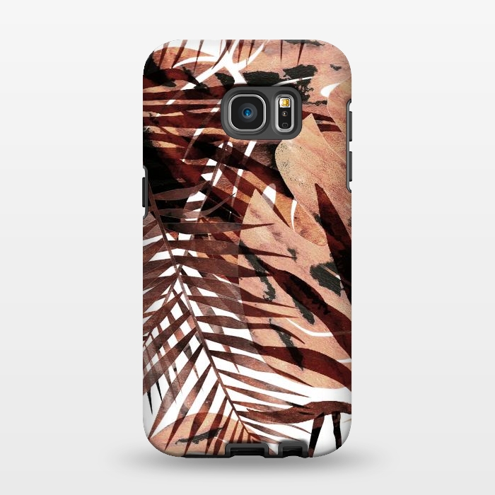 Galaxy S7 EDGE StrongFit golden brown tropical palm and ficus leaves by Oana 