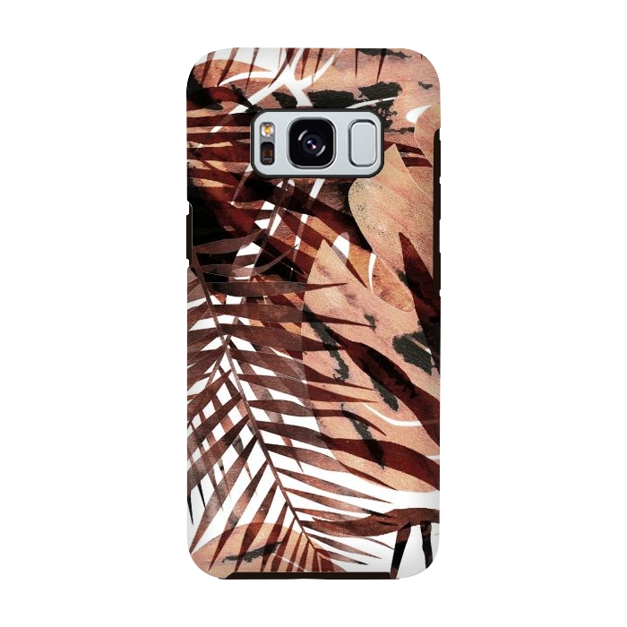 Galaxy S8 StrongFit golden brown tropical palm and ficus leaves by Oana 