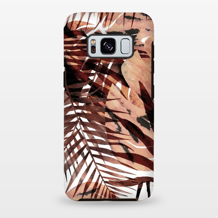 Galaxy S8 plus StrongFit golden brown tropical palm and ficus leaves by Oana 