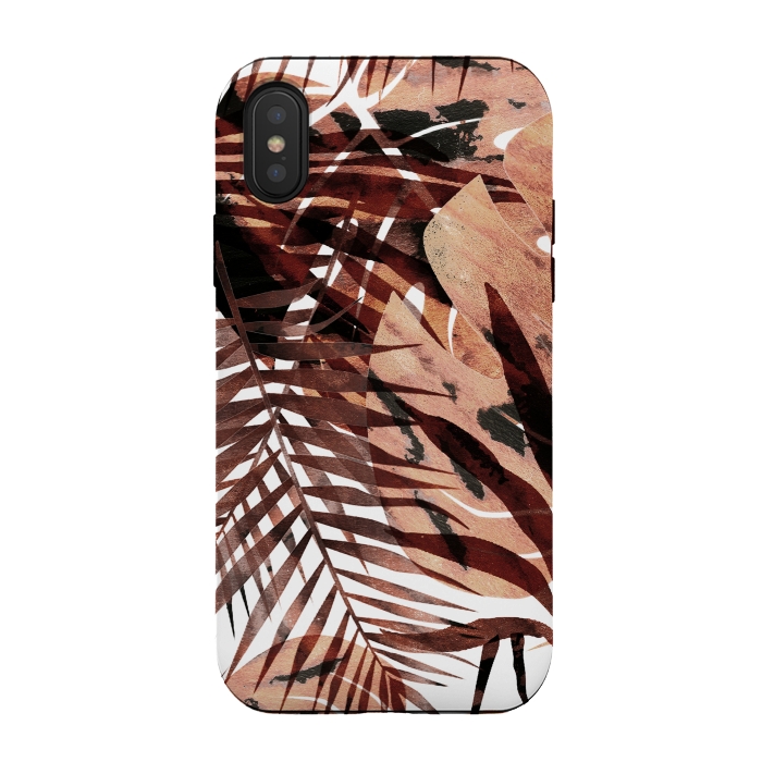 iPhone Xs / X StrongFit golden brown tropical palm and ficus leaves by Oana 