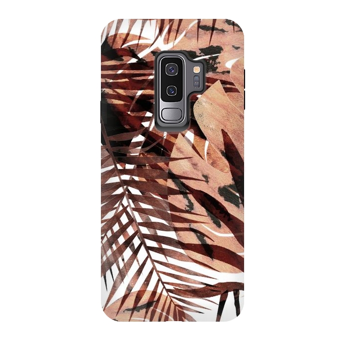 Galaxy S9 plus StrongFit golden brown tropical palm and ficus leaves by Oana 