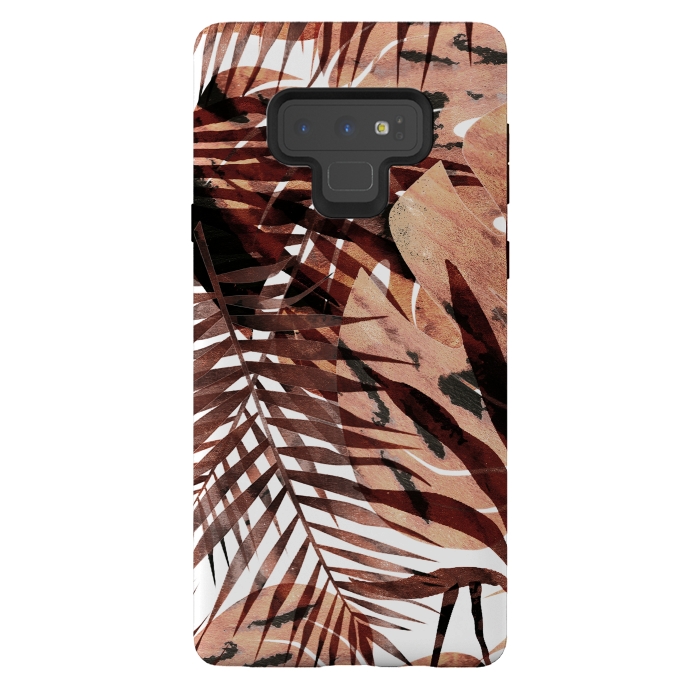 Galaxy Note 9 StrongFit golden brown tropical palm and ficus leaves by Oana 