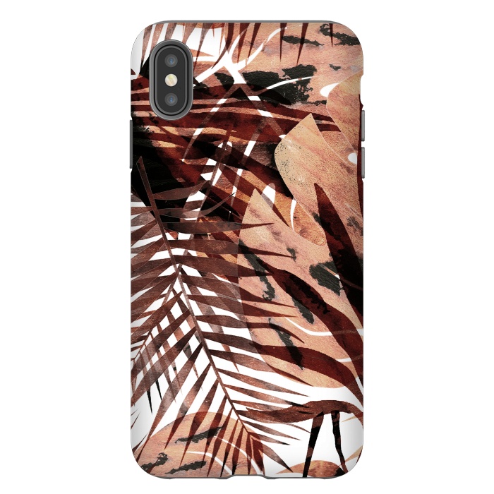 iPhone Xs Max StrongFit golden brown tropical palm and ficus leaves by Oana 