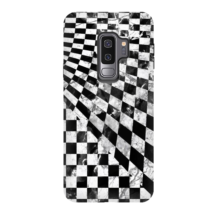 Galaxy S9 plus StrongFit Monochrome marble checks geo pattern by Oana 