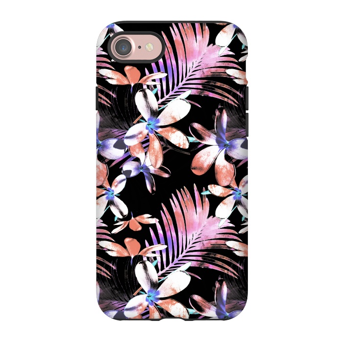 iPhone 7 StrongFit Pink purple hibiscus flowers and tropical leaves pattern by Oana 