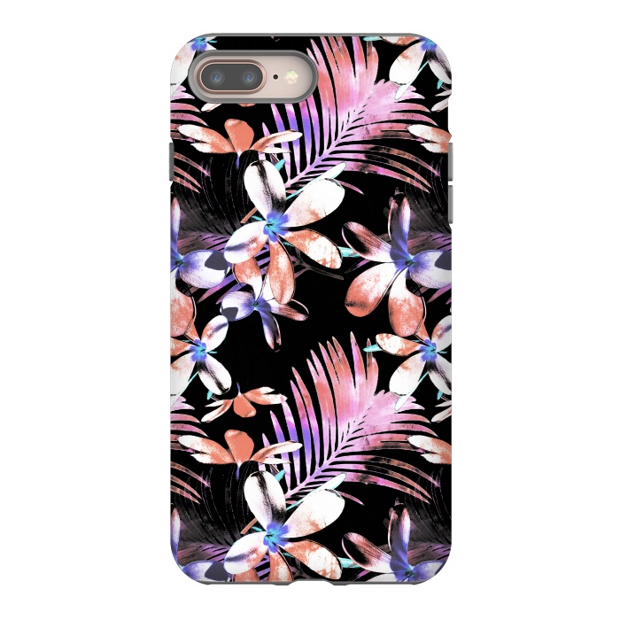 iPhone 7 plus StrongFit Pink purple hibiscus flowers and tropical leaves pattern by Oana 