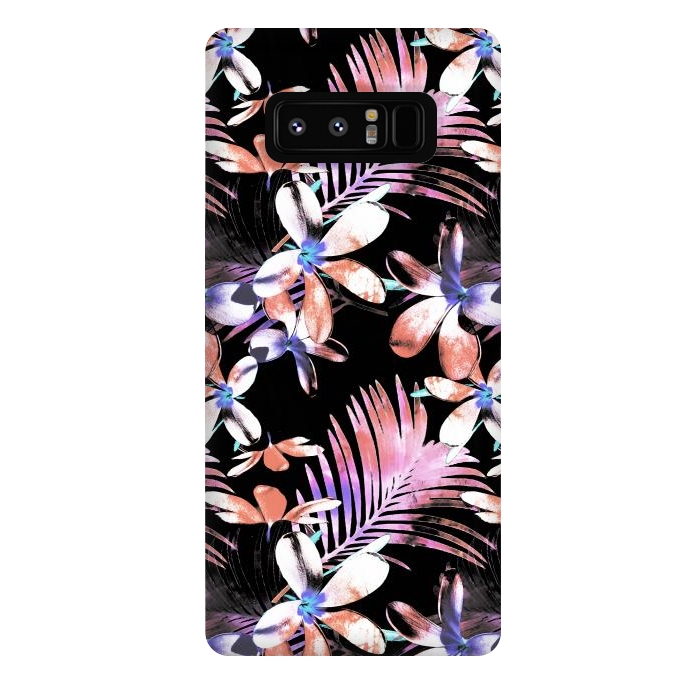 Galaxy Note 8 StrongFit Pink purple hibiscus flowers and tropical leaves pattern by Oana 