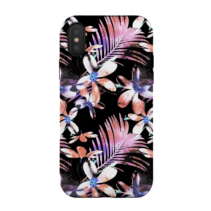 iPhone Xs / X StrongFit Pink purple hibiscus flowers and tropical leaves pattern by Oana 