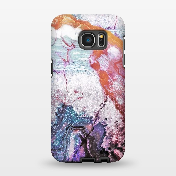 Galaxy S7 EDGE StrongFit Blue gold marble agate abstract art by Oana 