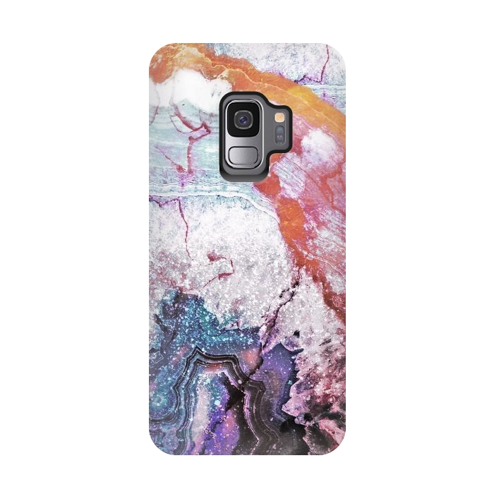 Galaxy S9 StrongFit Blue gold marble agate abstract art by Oana 