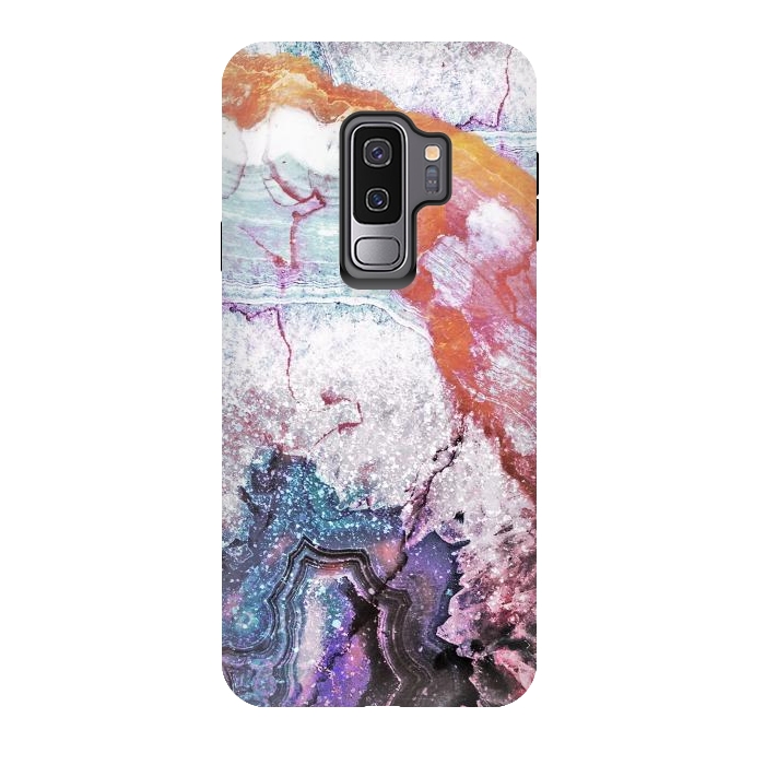 Galaxy S9 plus StrongFit Blue gold marble agate abstract art by Oana 