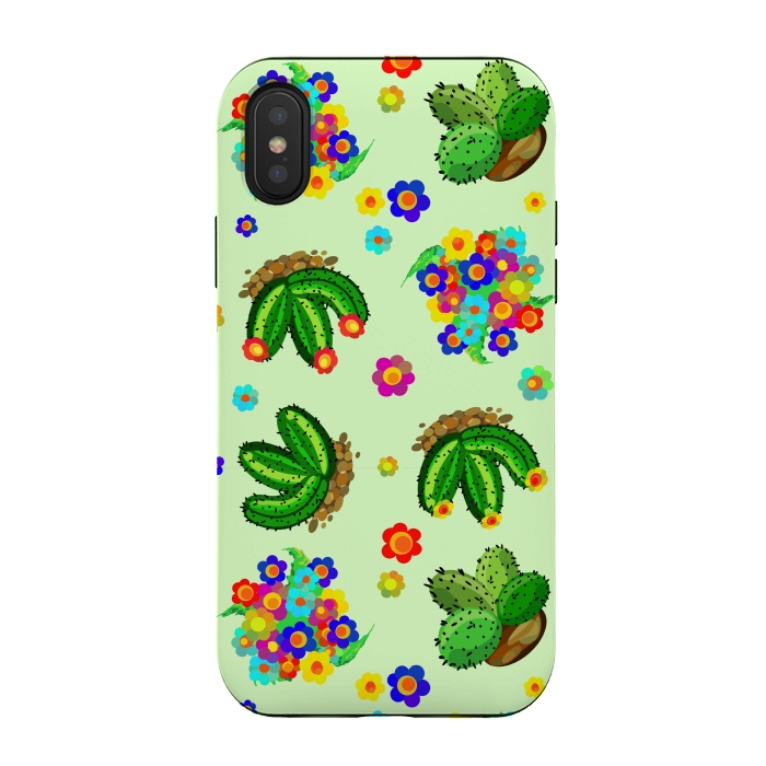 iPhone Xs / X StrongFit Succulents, Cactus and Flowers Doodles Greenery  by BluedarkArt