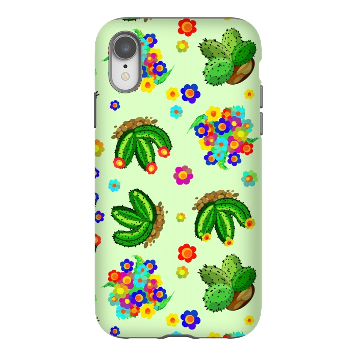 iPhone Xr StrongFit Succulents, Cactus and Flowers Doodles Greenery  by BluedarkArt