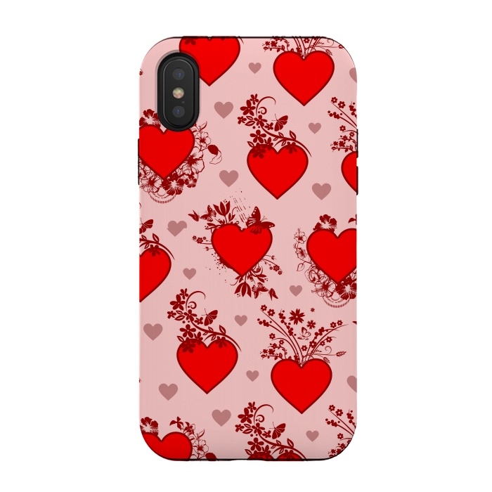 iPhone Xs / X StrongFit Valentine's Day Vintage Floral Hearts by BluedarkArt