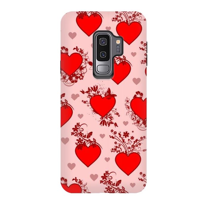Galaxy S9 plus StrongFit Valentine's Day Vintage Floral Hearts by BluedarkArt