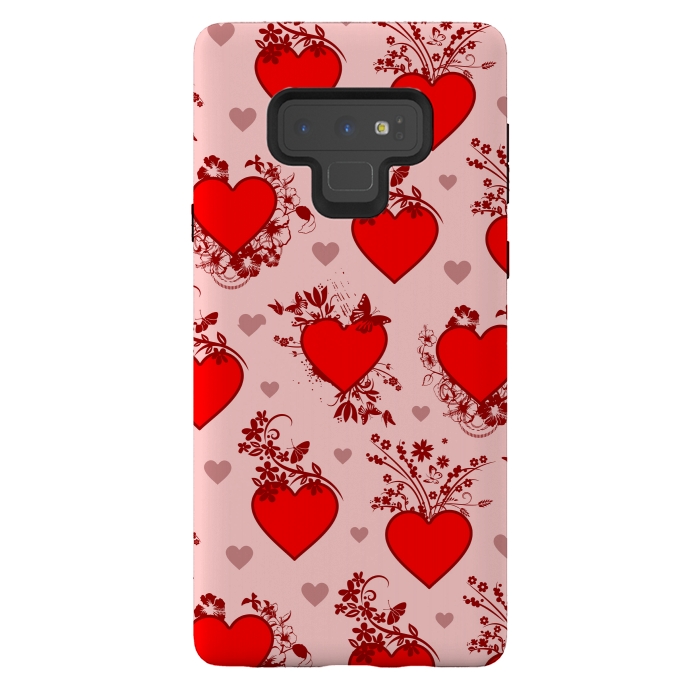 Galaxy Note 9 StrongFit Valentine's Day Vintage Floral Hearts by BluedarkArt